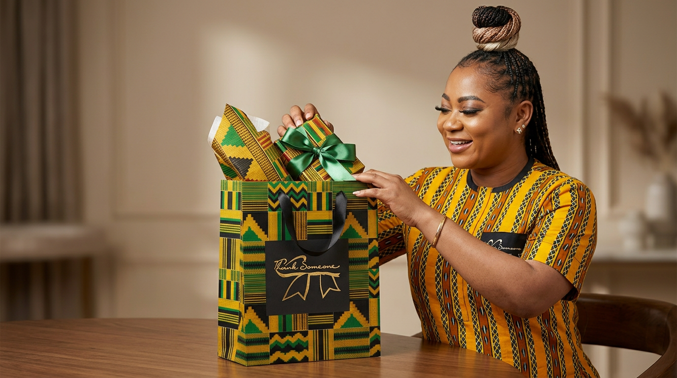 03-host-unboxing-kente-green-gold-bag Gold Surprise Package - Image 2