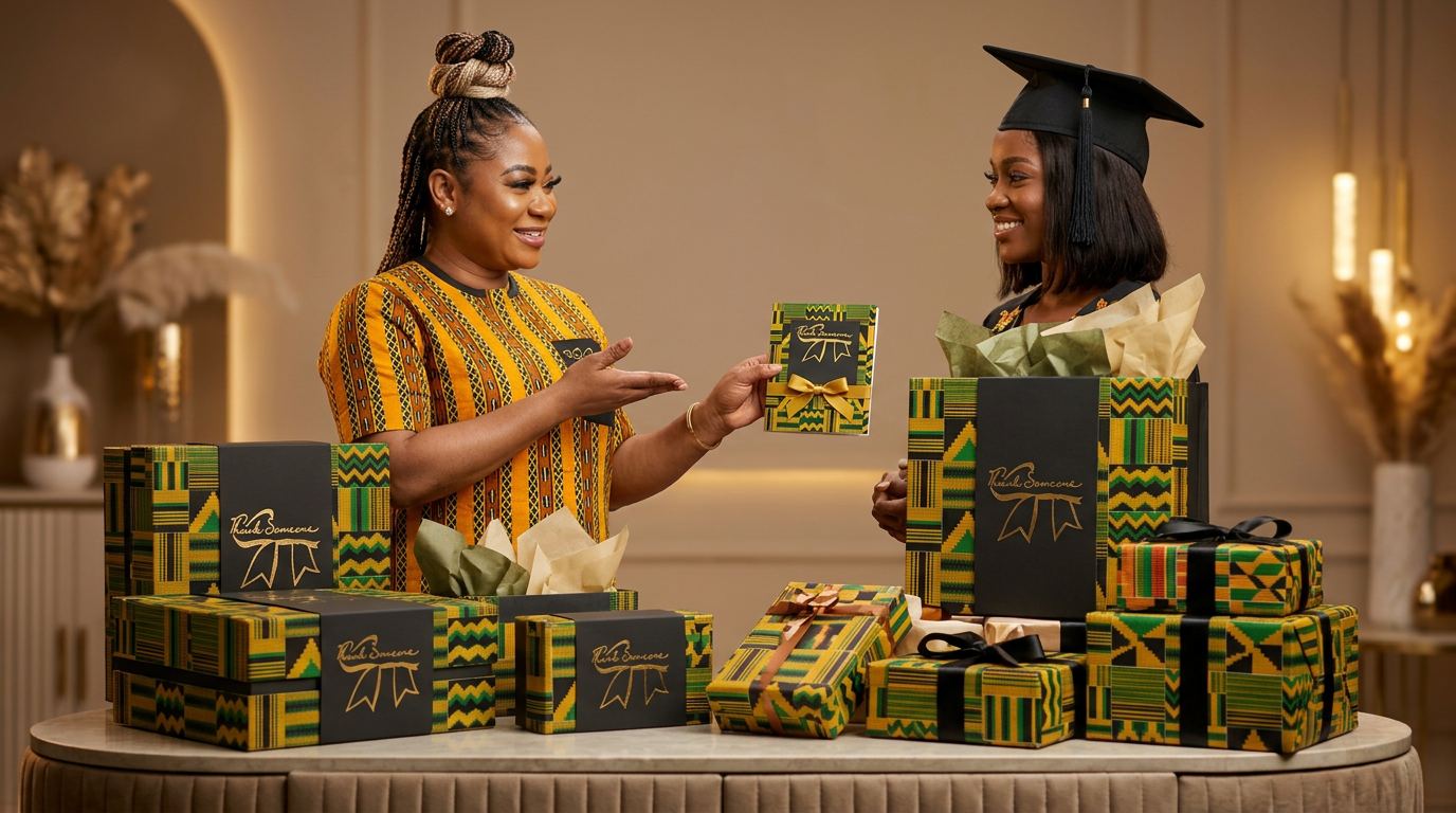 07-host-presenting-kente-graduation-card Gold Surprise Package - Image 4