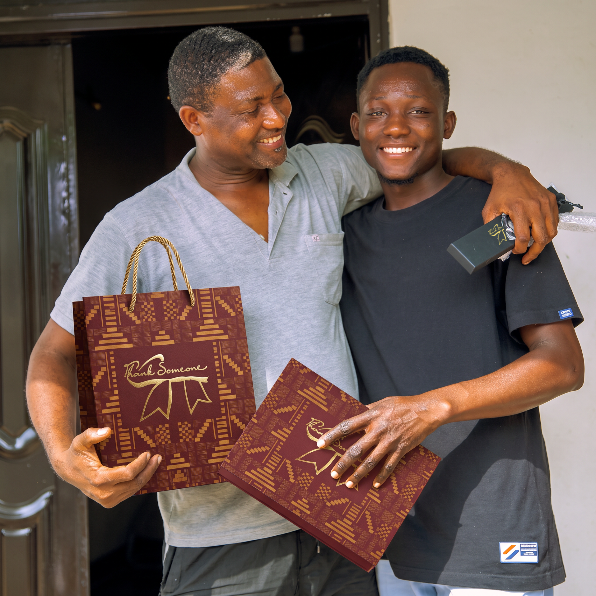 01 father son burgundy kente 2 - Thank Someone